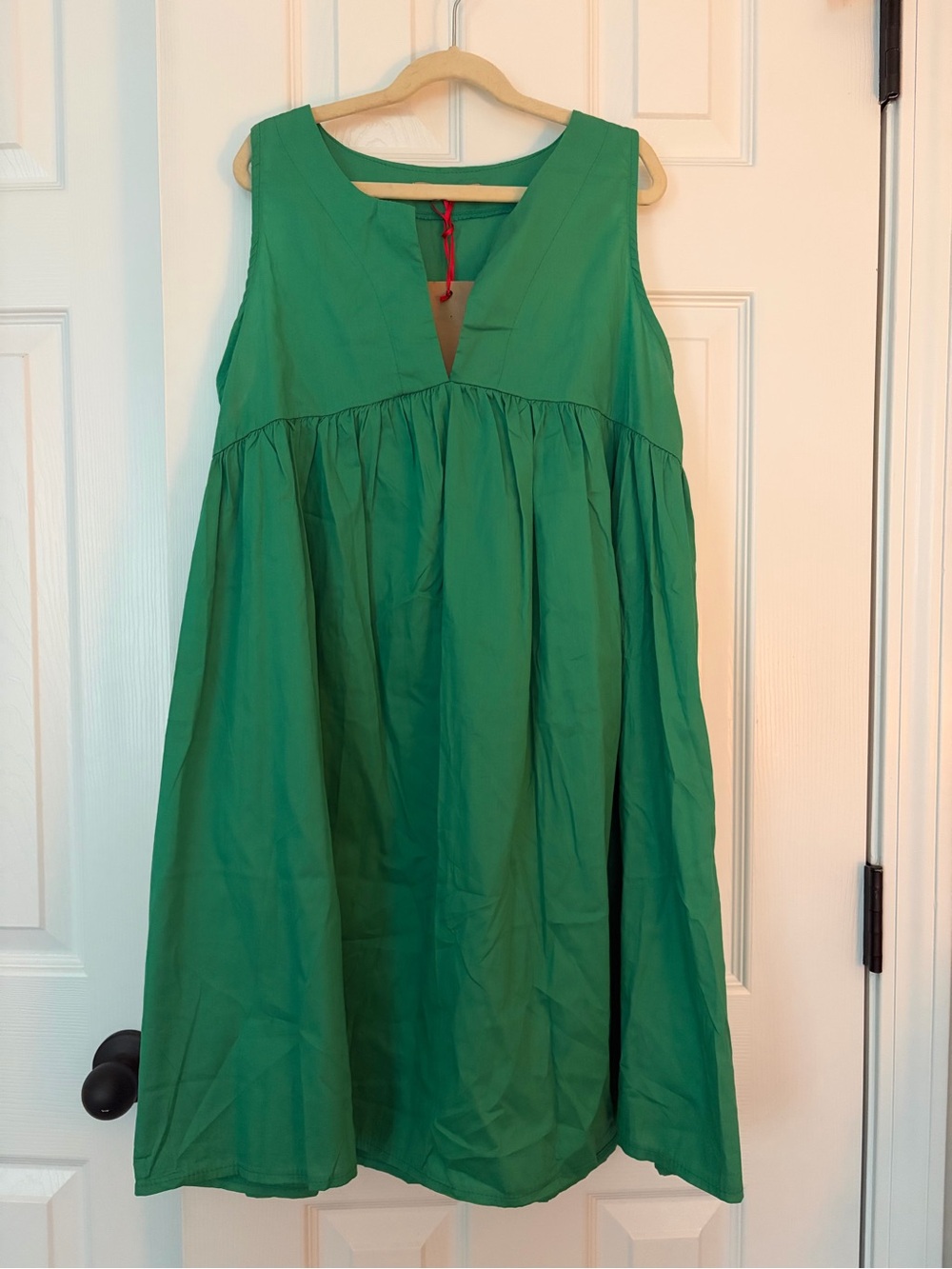 Emerald Green V-Neck Cotton Dress